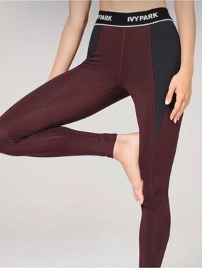 IVY PARK Maroon and Black High-Rise Performance Leggings